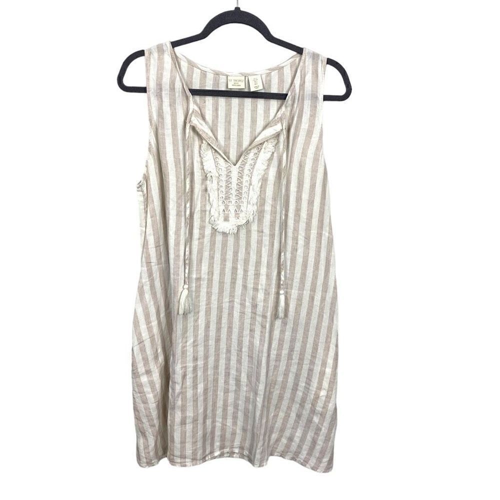 St. Tropez Beige Cream Linen Sleeveless Dress